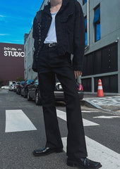 Slim Fit Flared Black Denim Commuter Pants