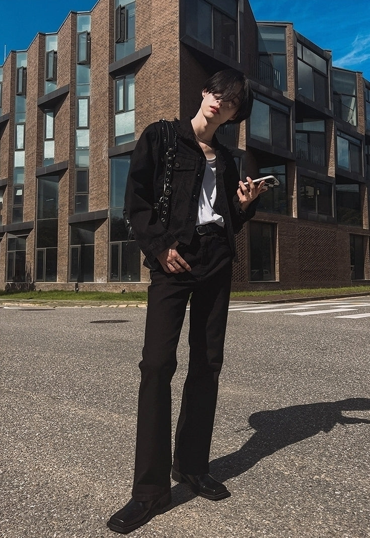 Slim Fit Flared Black Denim Commuter Pants