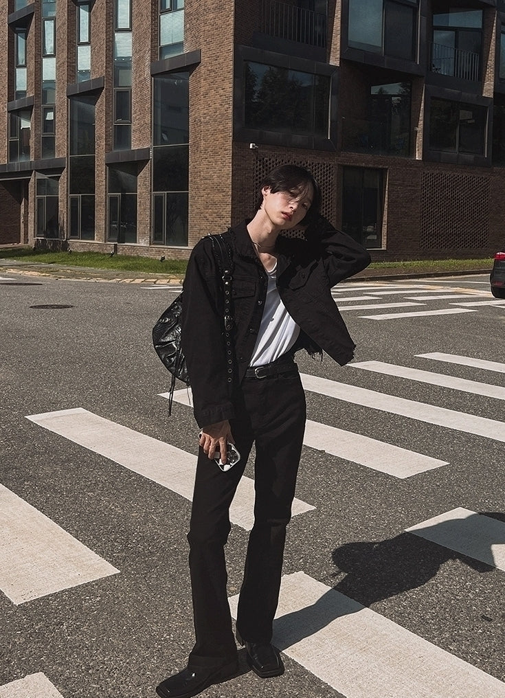 Slim Fit Flared Black Denim Commuter Pants