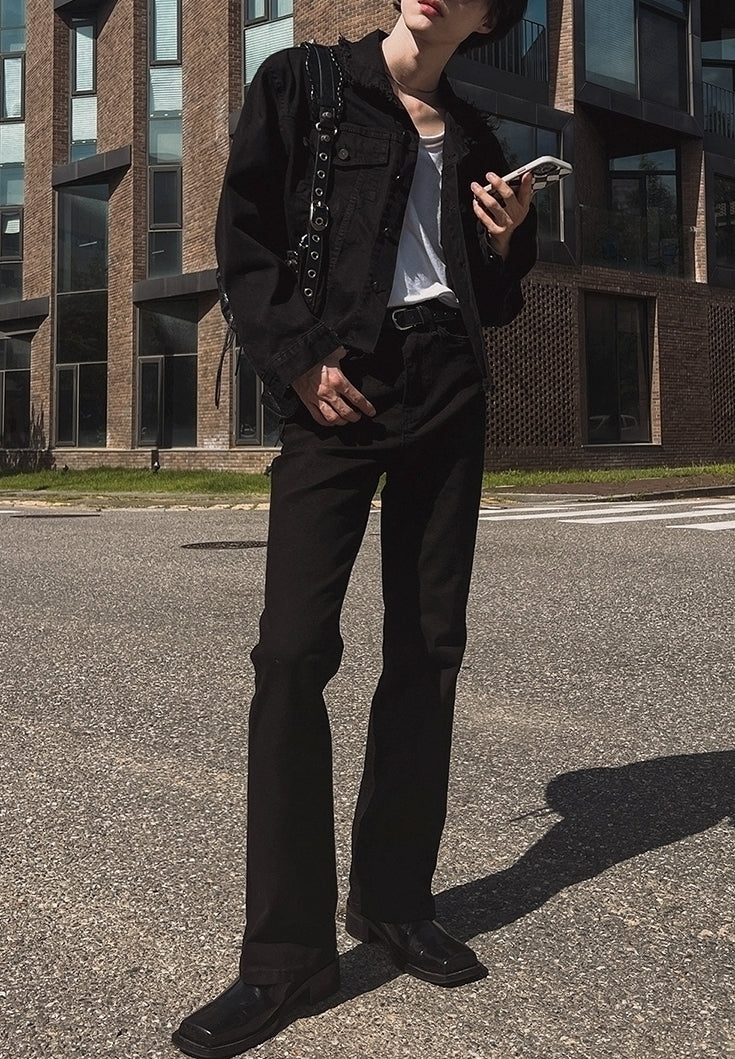 Slim Fit Flared Black Denim Commuter Pants