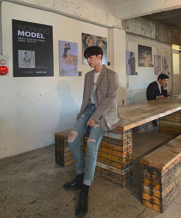 Slim Fit Plaid Blazer Casual Korean Style Jacket