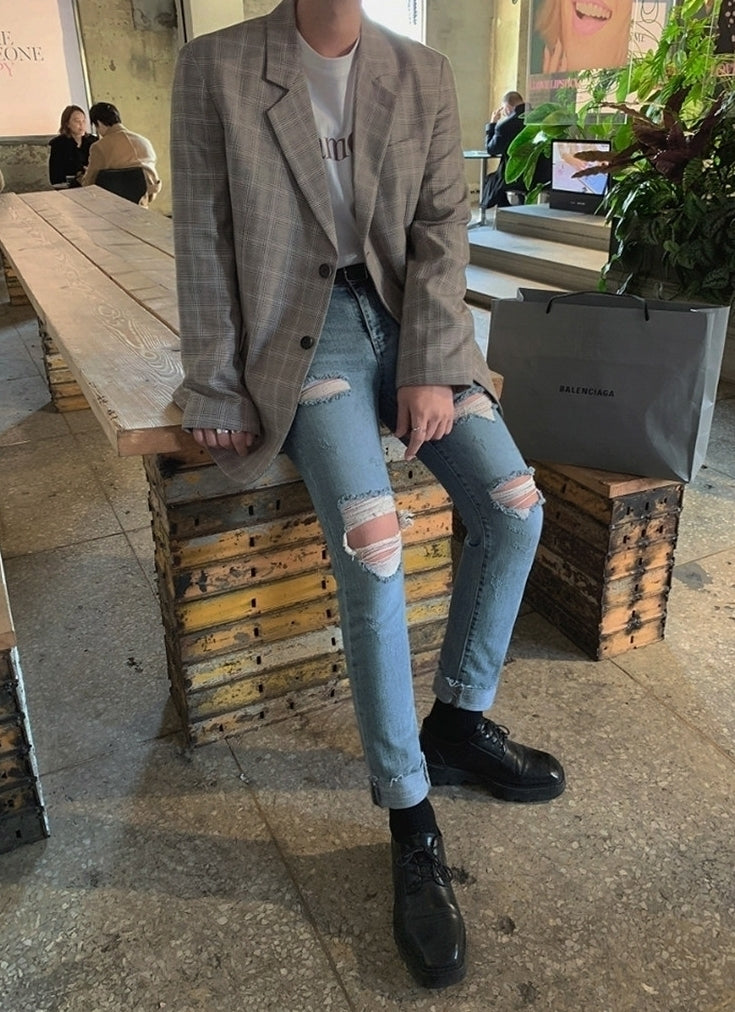 Slim Fit Plaid Blazer Casual Korean Style Jacket