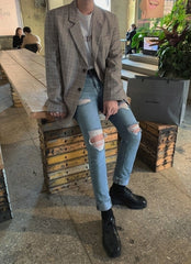 Slim Fit Plaid Blazer Casual Korean Style Jacket
