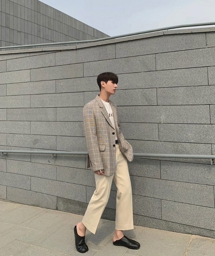 Slim Fit Plaid Blazer Casual Korean Style Jacket