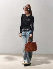 Slim Fit V Neck Long Sleeve Top