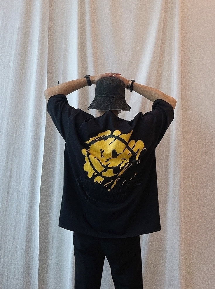 Smiley Graffiti Print Loose T-Shirt
