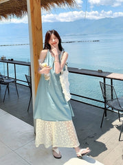 Soft Denim Lace Camisole And Wide Leg Pants Set