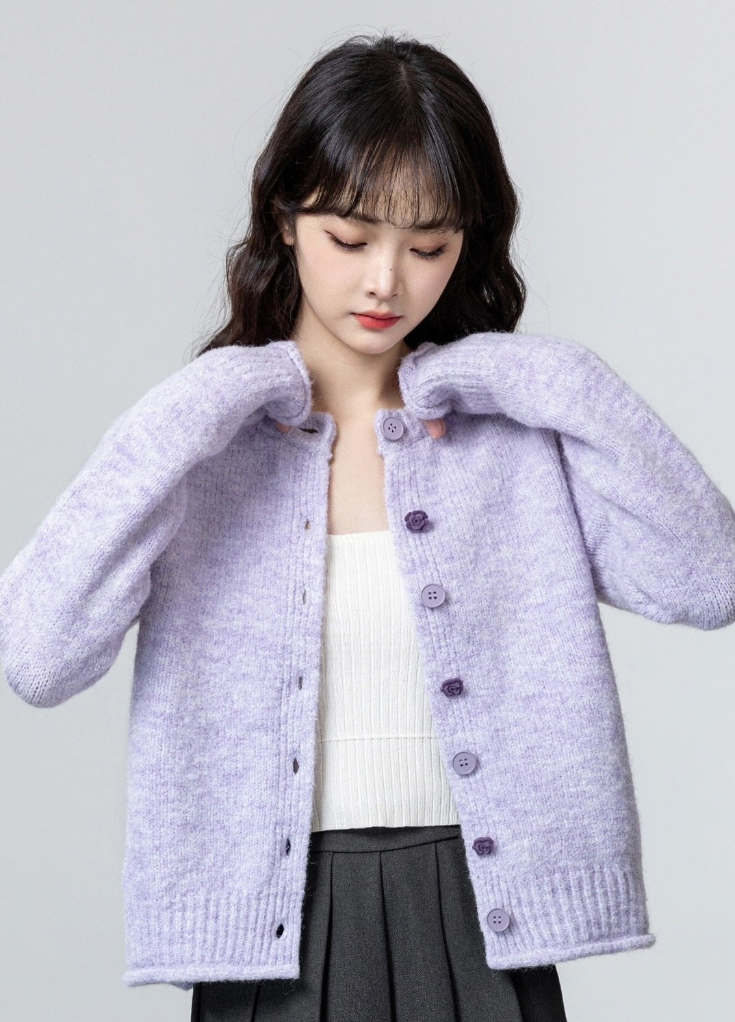 Soft Knit Purple Cardigan Sweater