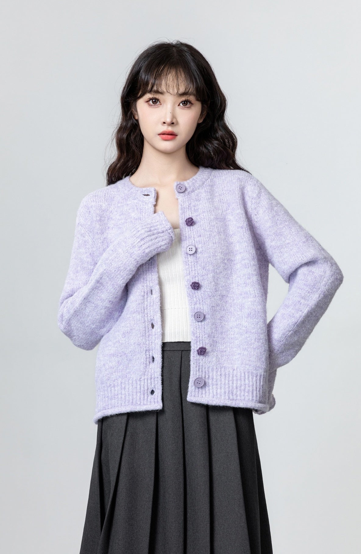 Soft Knit Purple Cardigan Sweater
