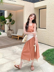 Soft Pink Plaid Sleeveless Dress Summer Style