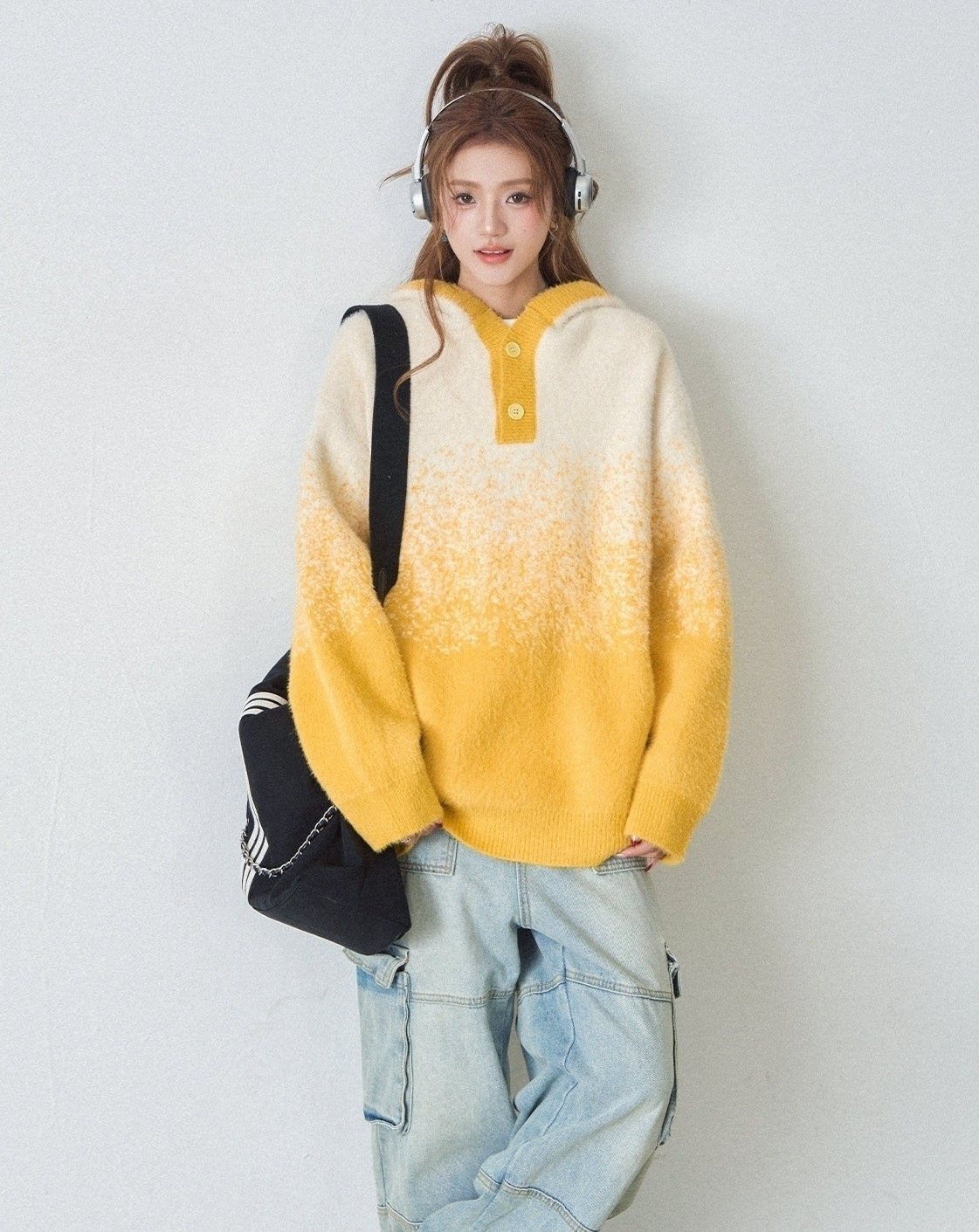 Soft Plush Ombre Hooded Knit Sweater