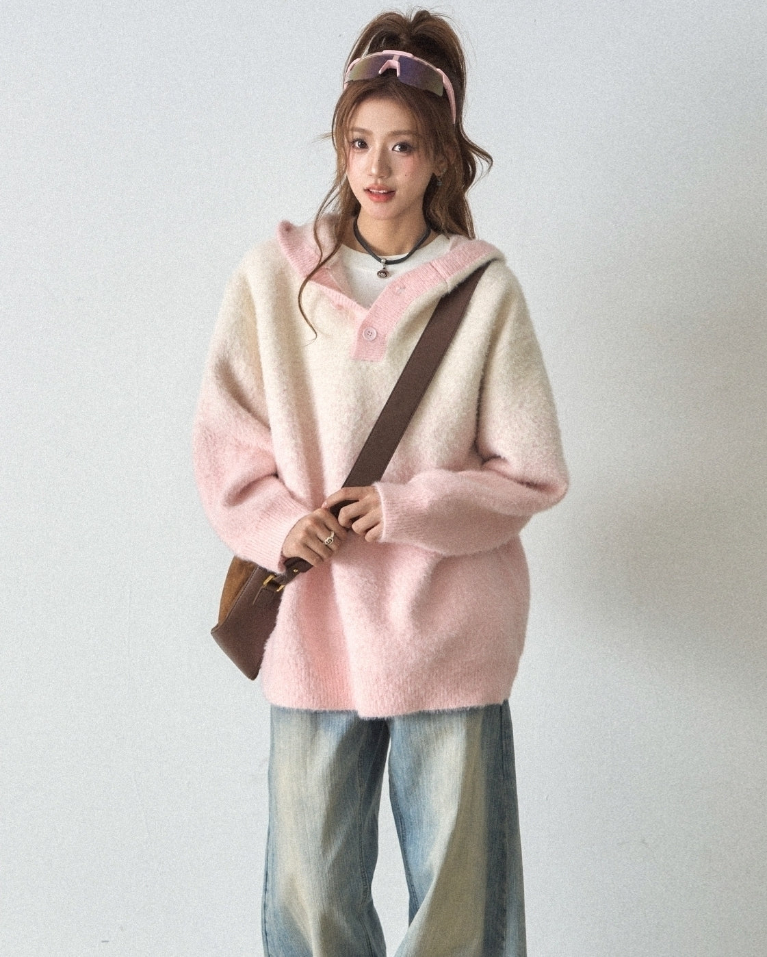 Soft Plush Ombre Hooded Knit Sweater