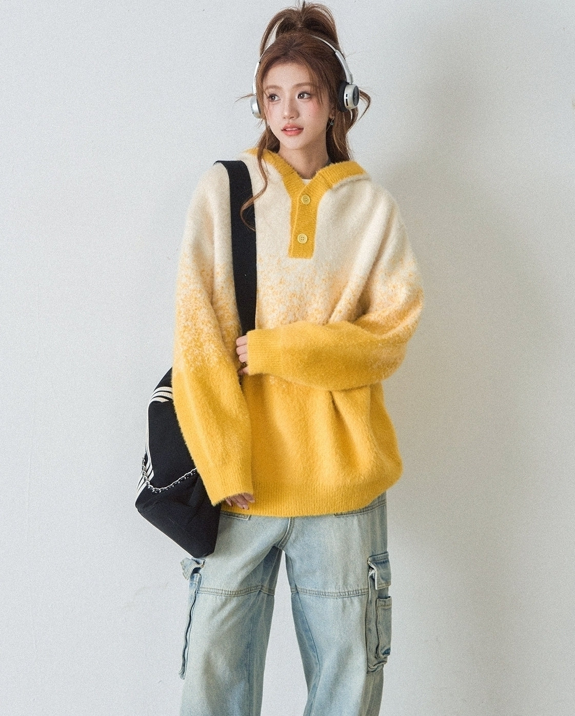 Soft Plush Ombre Hooded Knit Sweater