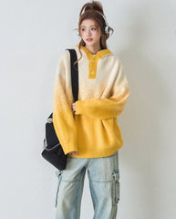 Soft Plush Ombre Hooded Knit Sweater
