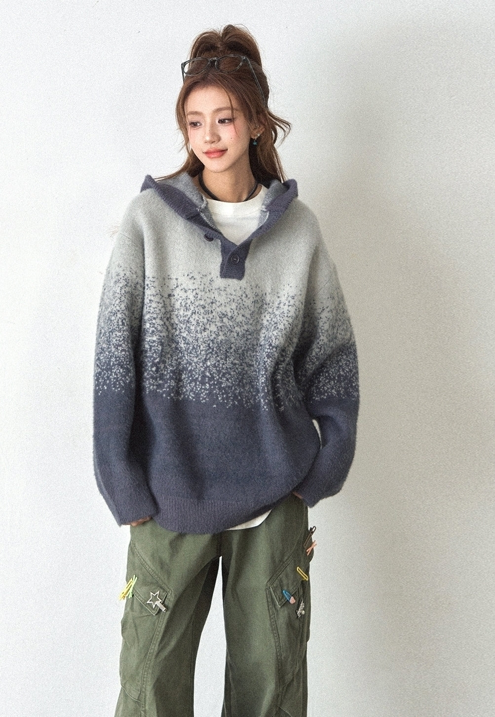 Soft Plush Ombre Hooded Knit Sweater