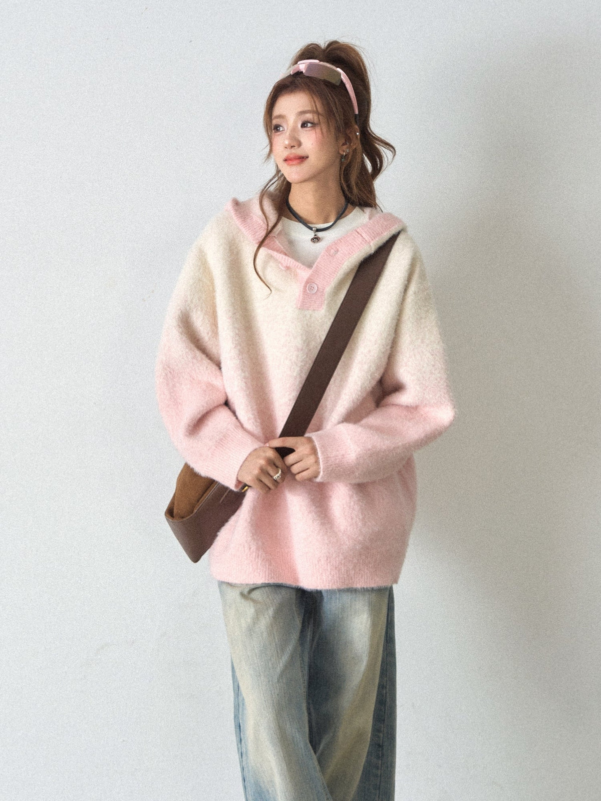 Soft Plush Ombre Hooded Knit Sweater