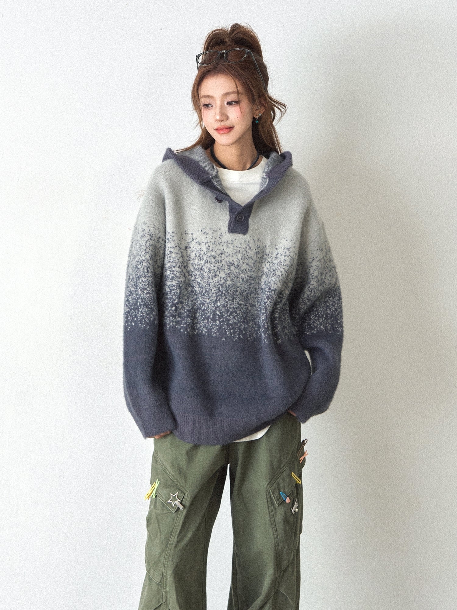 Soft Plush Ombre Hooded Knit Sweater