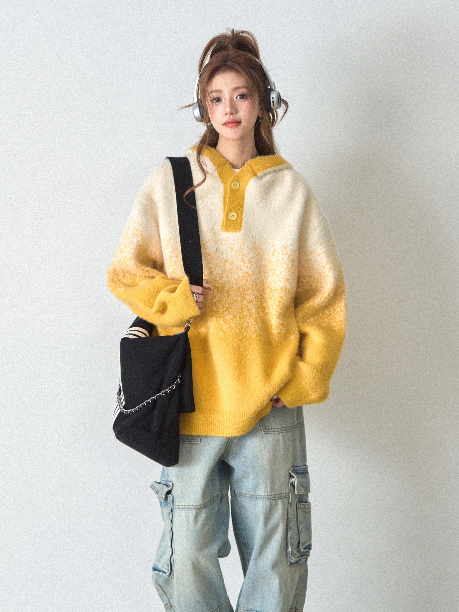 Soft Plush Ombre Hooded Knit Sweater