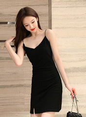 Black V-Neck Mini Dress