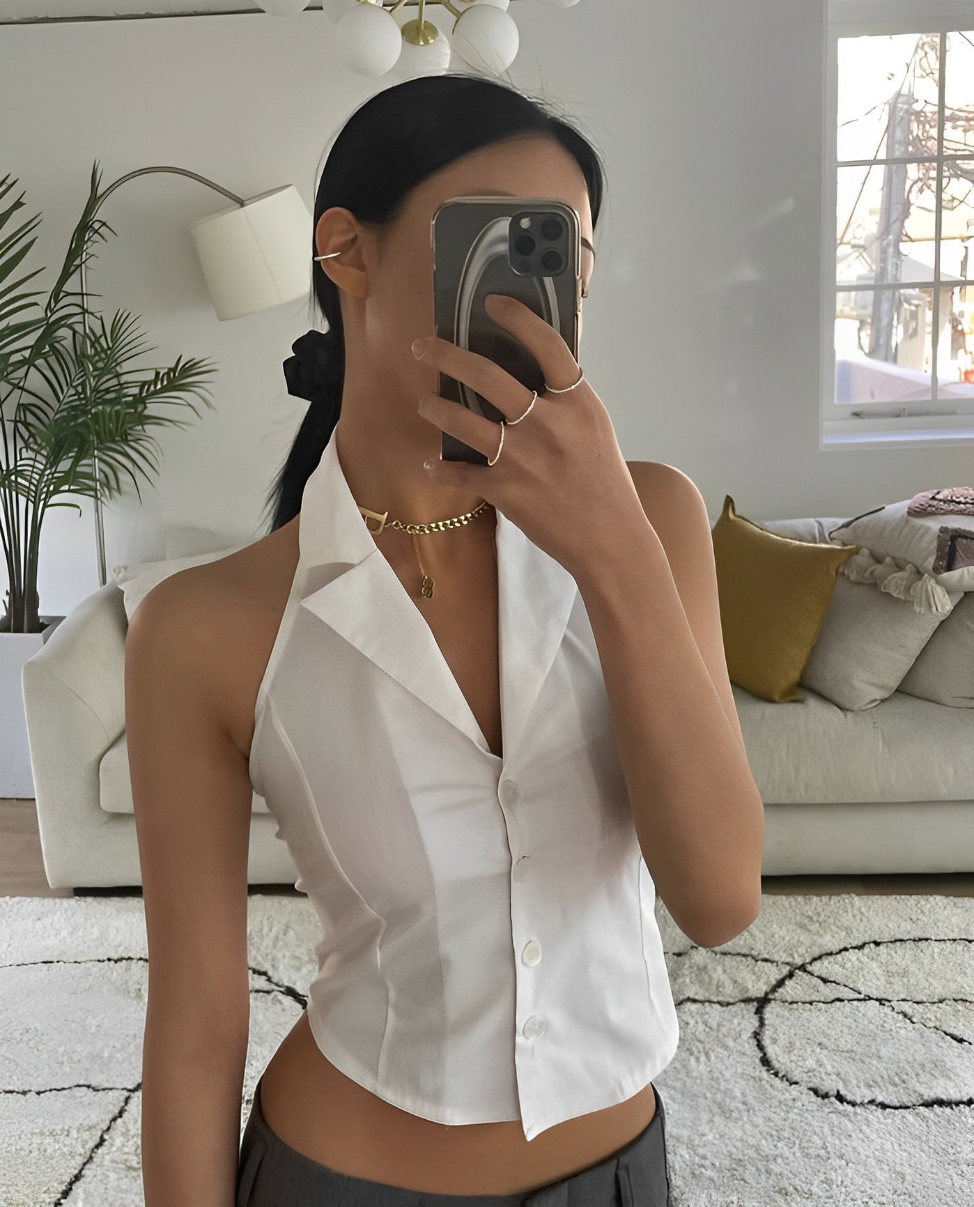 White Collared Sleeveless Halter Top