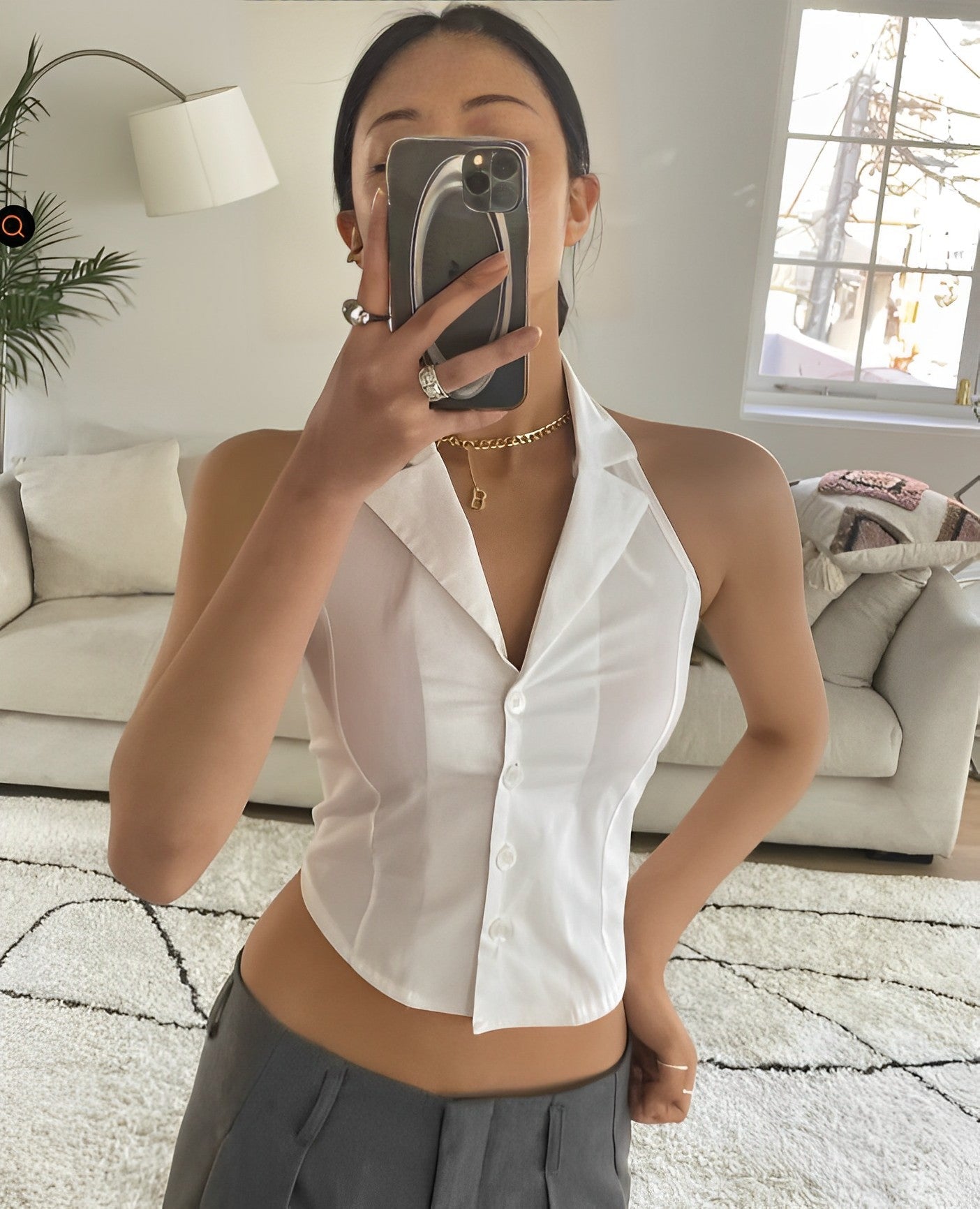 White Collared Sleeveless Halter Top