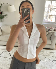 White Collared Sleeveless Halter Top