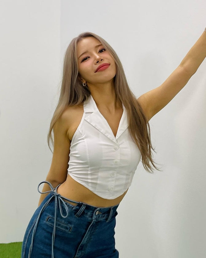 White Collared Sleeveless Halter Top