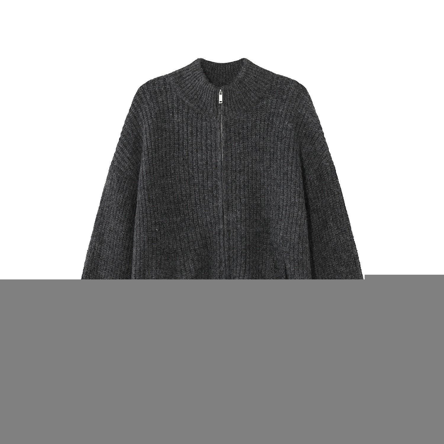 Solid Color Zip Stand Collar Knit Cardigan