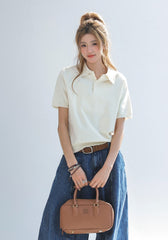 Solid Short Sleeve Polo Top