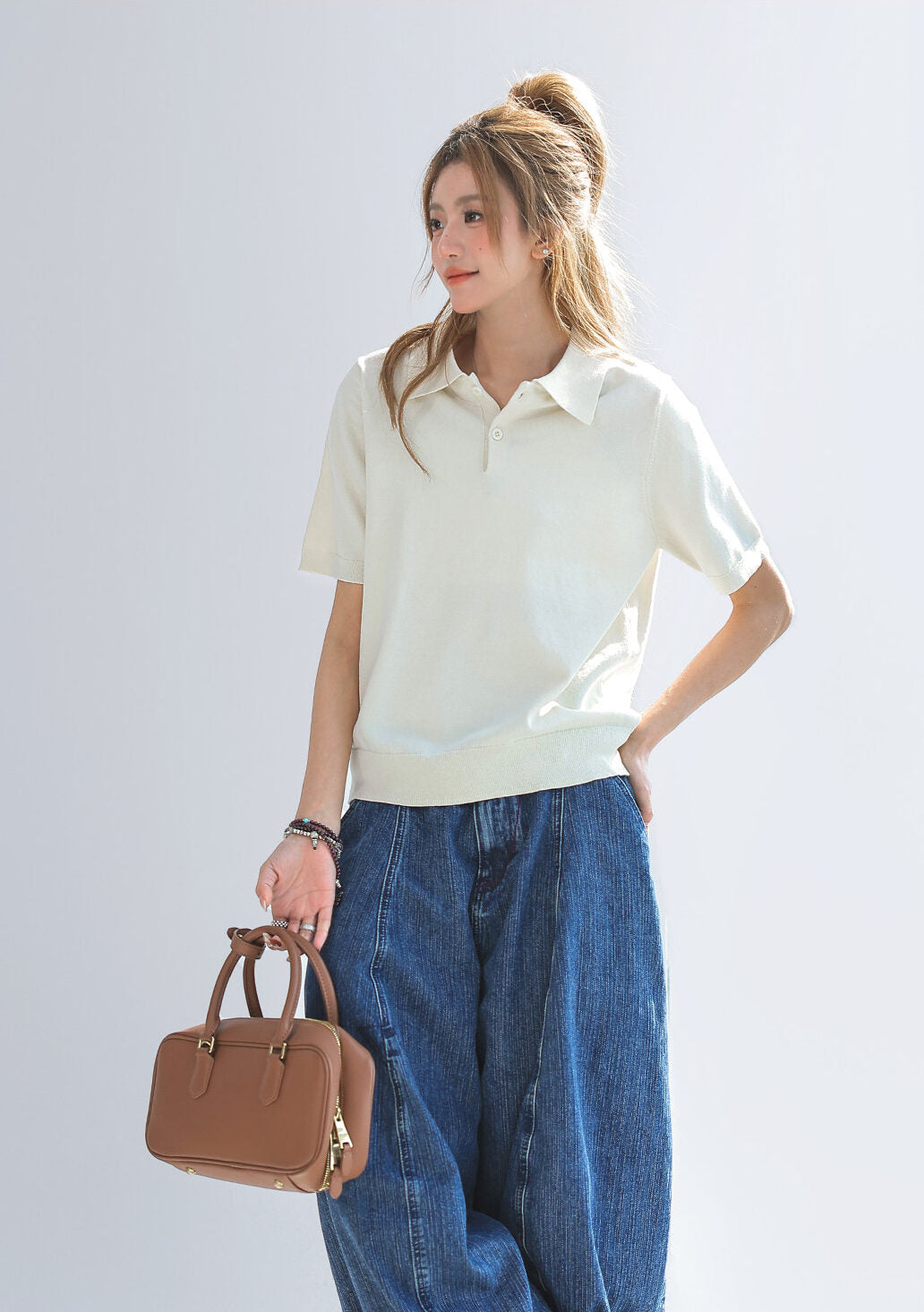 Solid Short Sleeve Polo Top