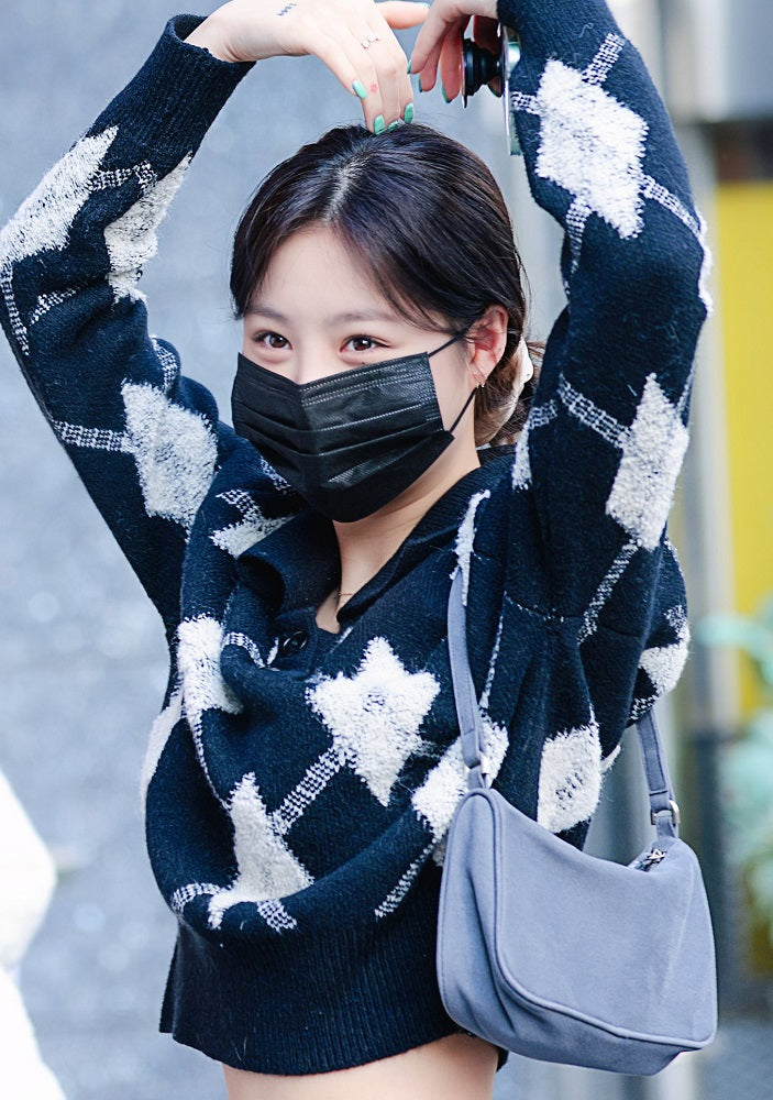 Black Collared Knit Sweater With Argyle Pattern