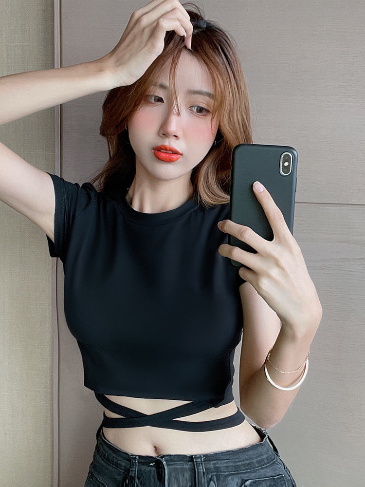 Black Tie-Waist T-Shirt