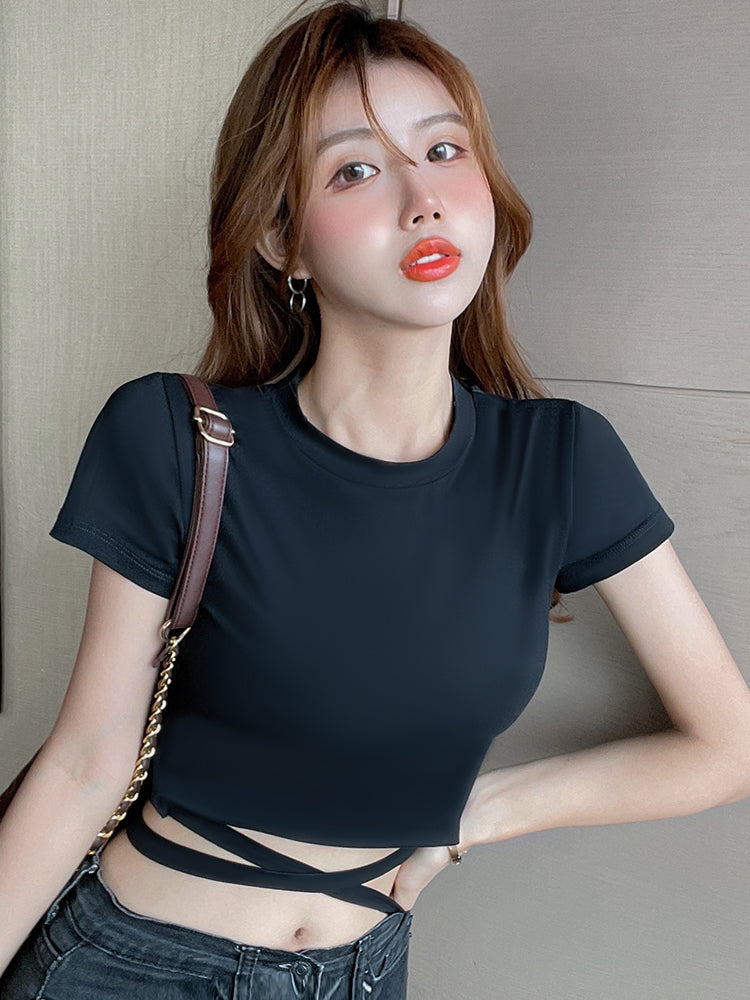 Black Tie-Waist T-Shirt