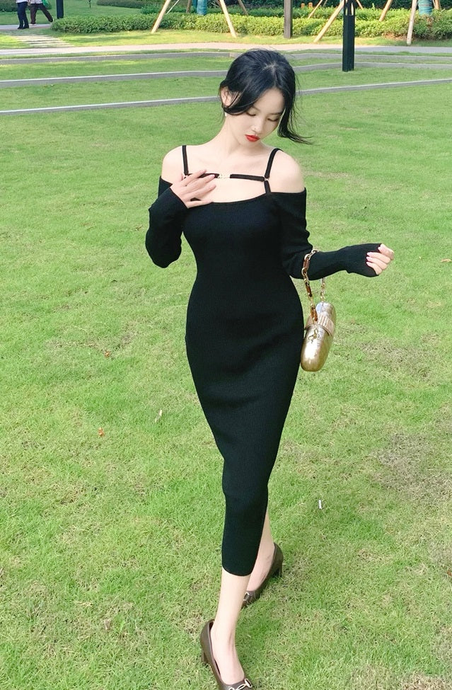 Brown Off-Shoulder Long Dress
