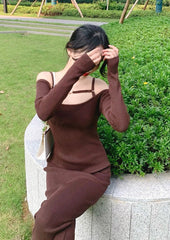 Brown Off-Shoulder Long Dress
