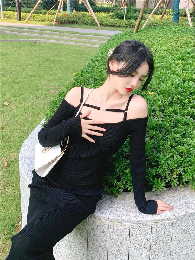 Brown Off-Shoulder Long Dress