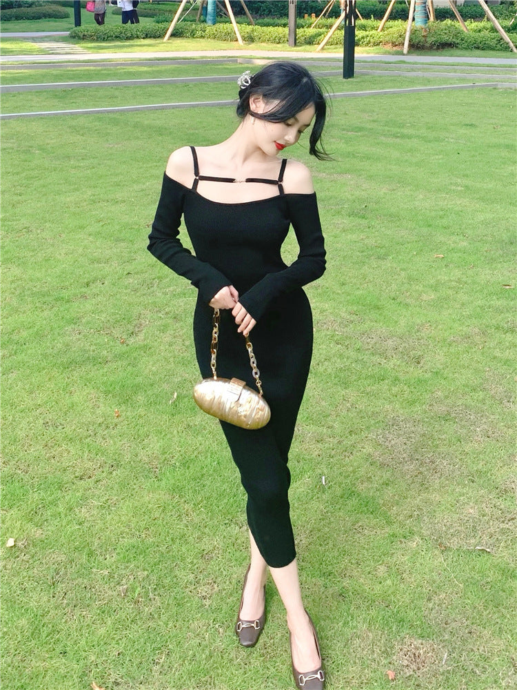 Brown Off-Shoulder Long Dress