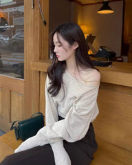 Beige One-Shoulder Sweater