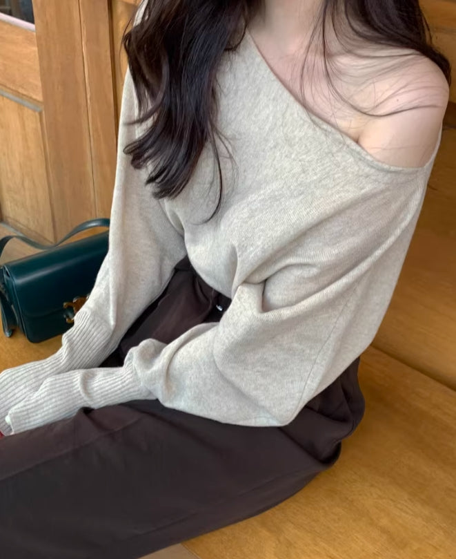 Beige One-Shoulder Sweater
