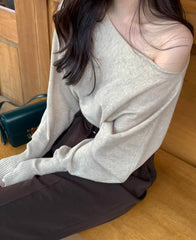 Beige One-Shoulder Sweater