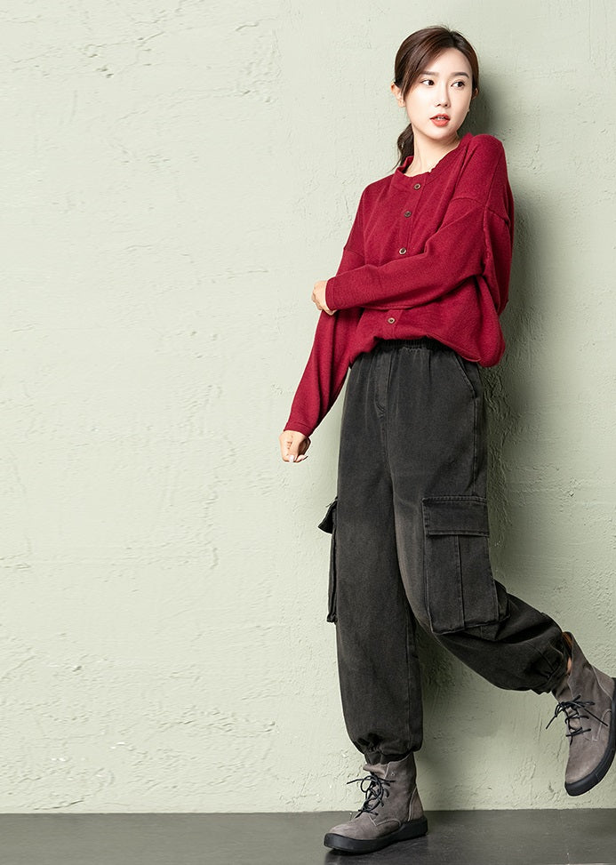 Blue Acid-Washed Cargo Jeans
