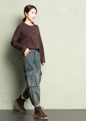 Blue Acid-Washed Cargo Jeans