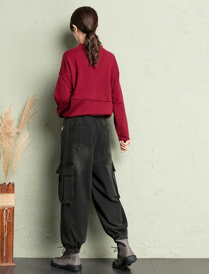 Blue Acid-Washed Cargo Jeans