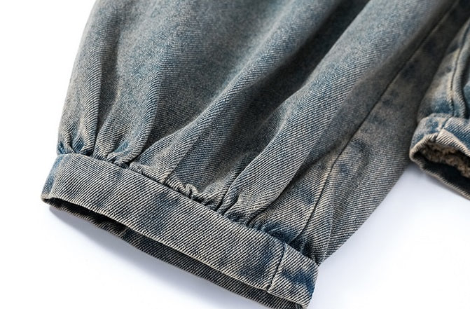 Blue Acid-Washed Cargo Jeans