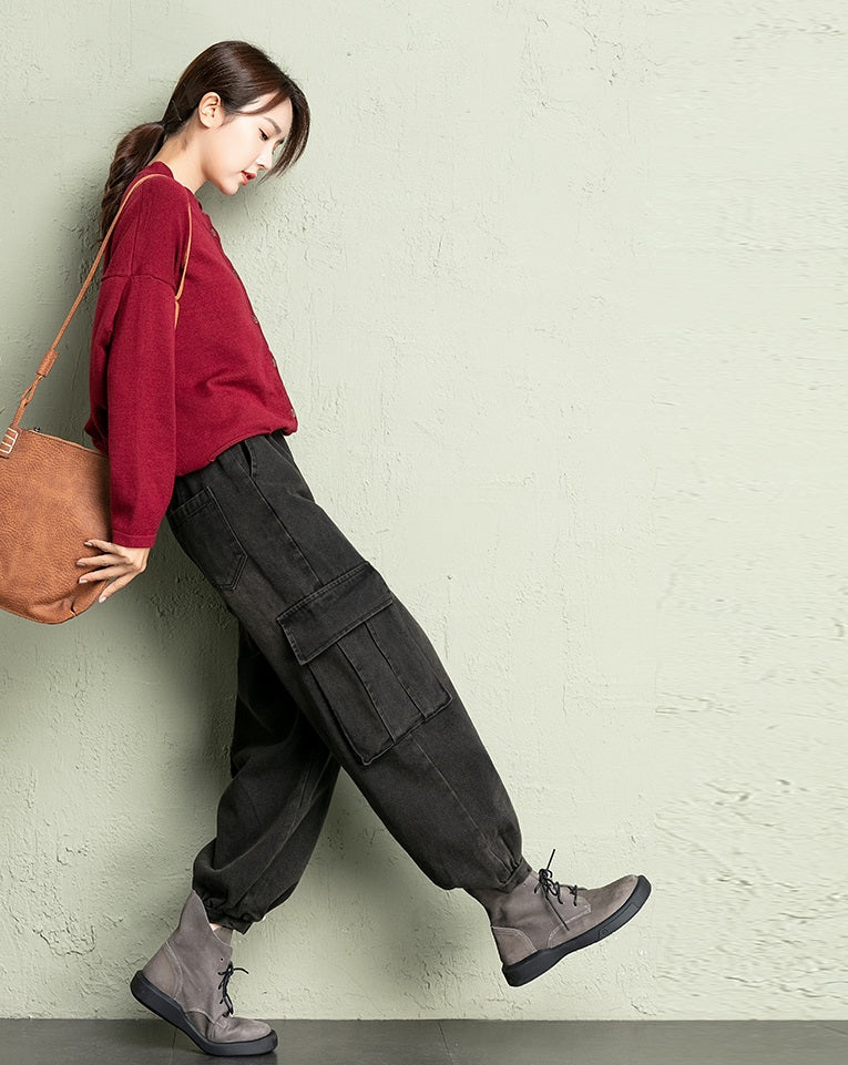 Blue Acid-Washed Cargo Jeans