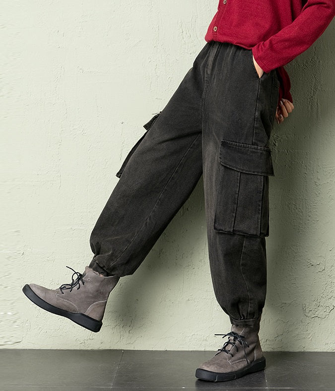 Blue Acid-Washed Cargo Jeans