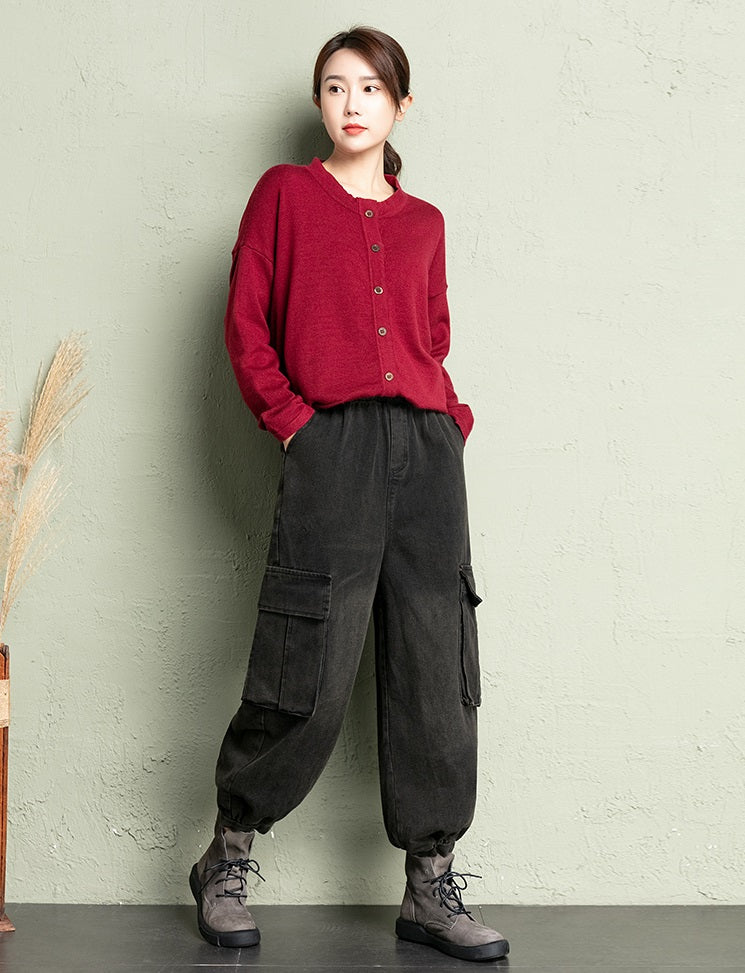 Blue Acid-Washed Cargo Jeans
