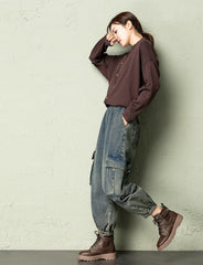 Blue Acid-Washed Cargo Jeans