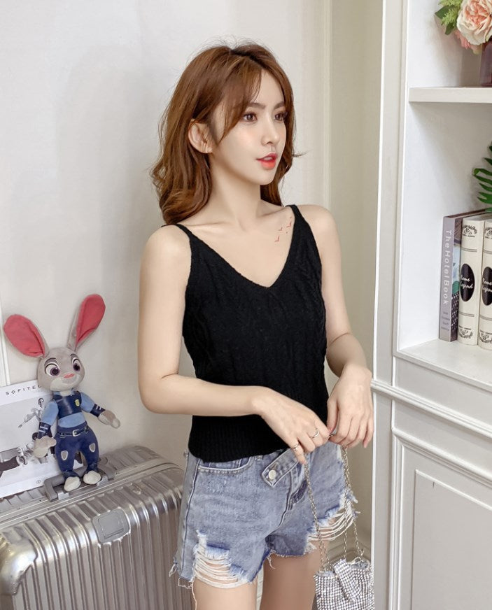 White Twisted Sling V-Neck Cami Top