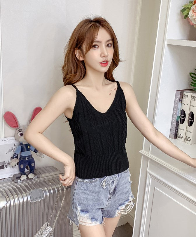 White Twisted Sling V-Neck Cami Top